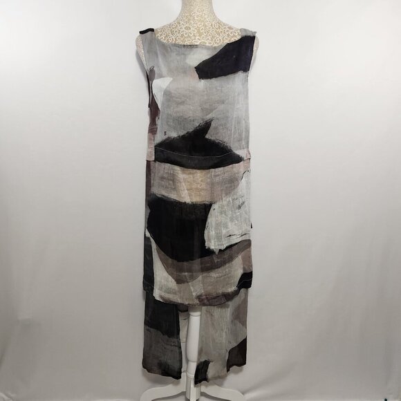 Banana Blue Australia Women's Size M Gray Silk Linen Blend Sleeveless Dress Art - Picture 1 of 15